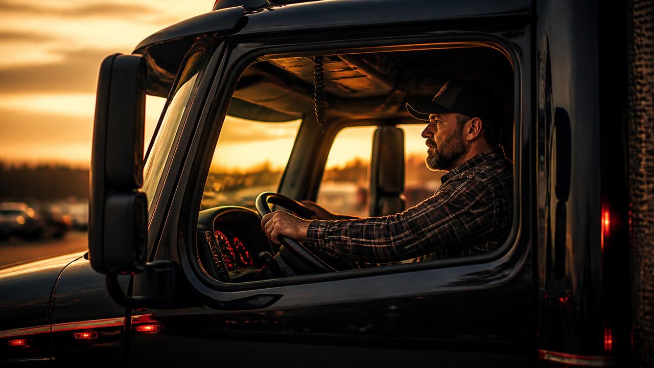 Professional truck driver in cab